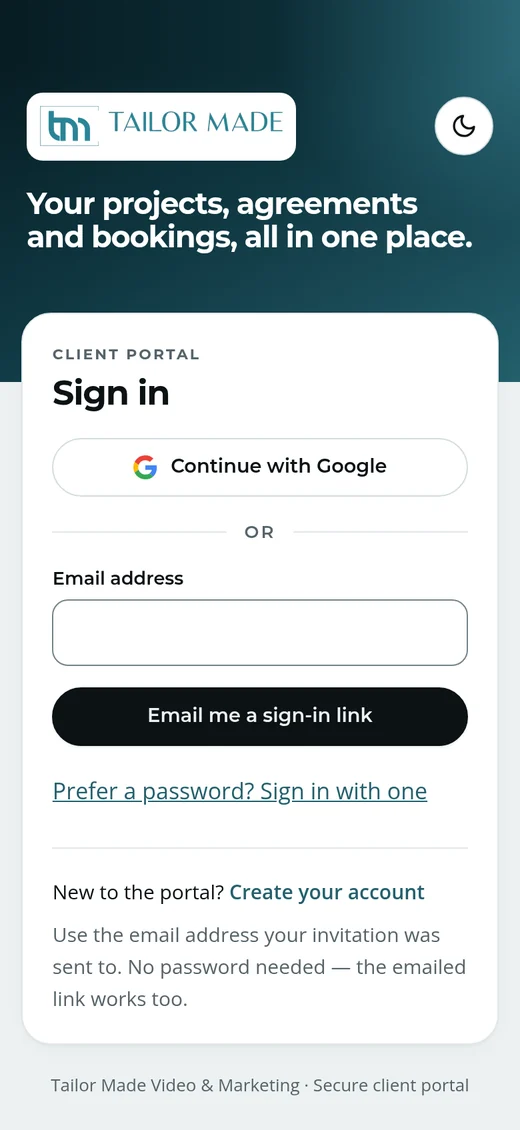 Client Portal sign-in screen on a phone